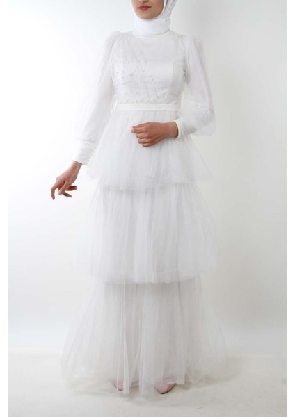 4309 Hipatu Kat Kat Işıltılı Ekru Abiye