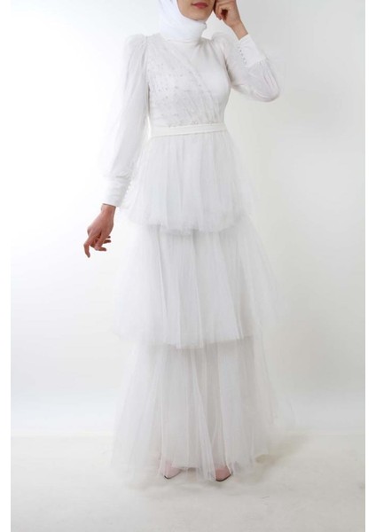 4309 Hipatu Kat Kat Işıltılı Ekru Abiye fiyatları