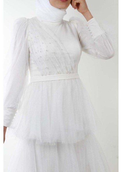 4309 Hipatu Kat Kat Işıltılı Ekru Abiye modelleri