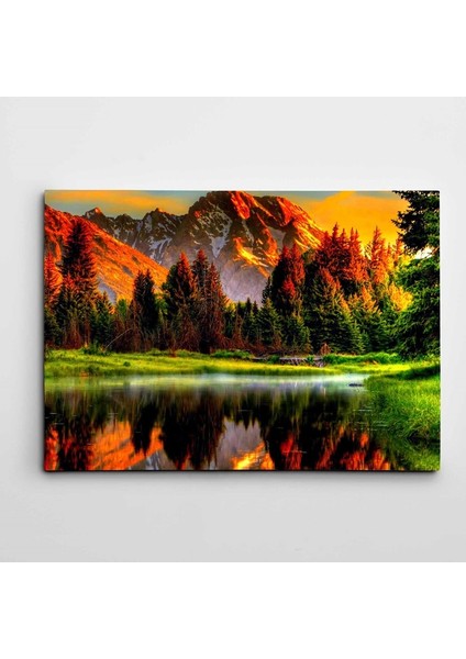 Göl ve Dağ Manzarası Modern Sanat Kanvas Tablo