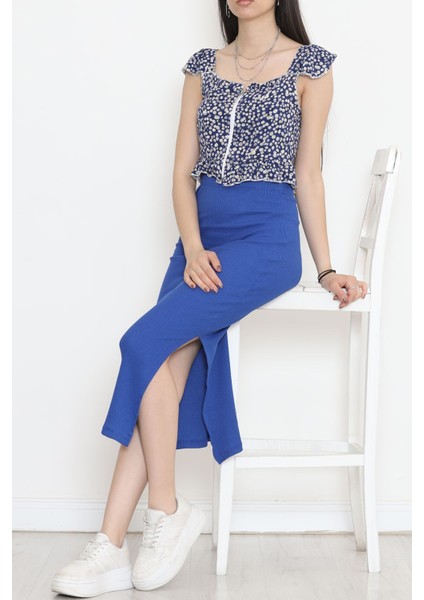 Fermuarlı Crop Bluz Maviçiçekli - 18473.1153. fiyatları