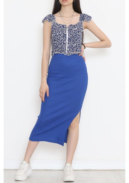 Fermuarlı Crop Bluz Maviçiçekli - 18473.1153. modelleri