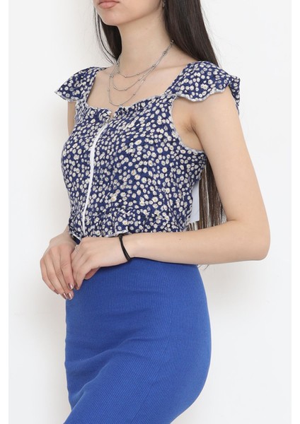 Fermuarlı Crop Bluz Maviçiçekli - 18473.1153. fırsatları