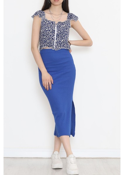 Fermuarlı Crop Bluz Maviçiçekli - 18473.1153. indirimleri