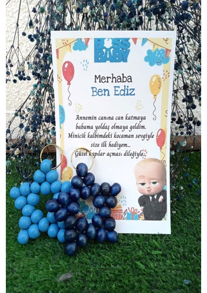 15 Adet Patron Bebek Kartlı Hediyelik Anahtarlık - Doğum Günü Hediyelik -Mevlid Hediye -Kişisel Yazı
