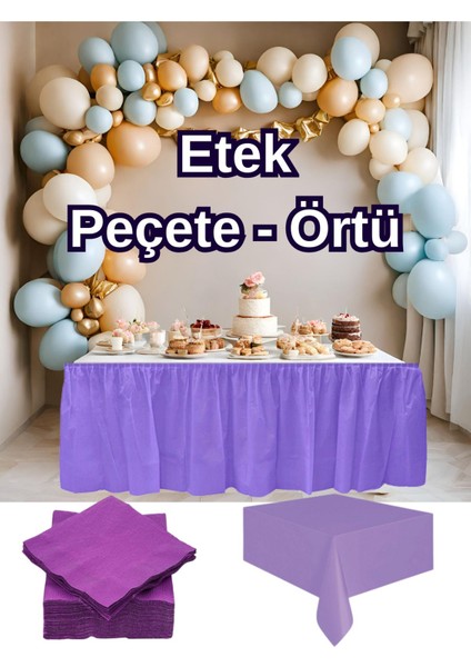 Mor Masa Eteği - Masa Örtüsü - Peçete - Doğum Günü - Parti - Kına - Nişan - Etkinlik