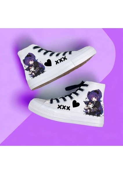 Mor Anime Kuromi Baskılı Xxx Beyaz Keten Çocuk Spor Ayakkabı Sneaker Amazoon Desing