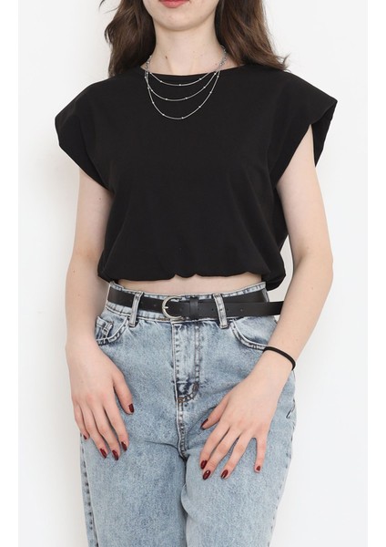 Beli Lastikli Crop Bluz Siyah - 16552.1567.