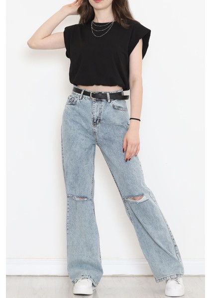 Beli Lastikli Crop Bluz Siyah - 16552.1567.