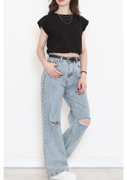 Beli Lastikli Crop Bluz Siyah - 16552.1567.