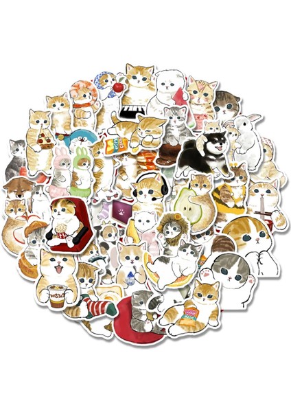 Vintage Sticker 50'li Kedi Etiket 5 - 7cm