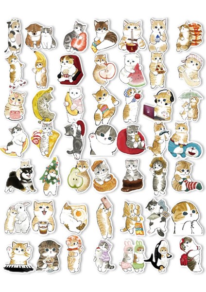 Vintage Sticker 50'li Kedi Etiket 5 - 7cm