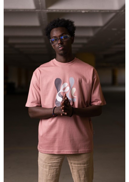 Bisiklet Yaka %100 Pamuklu Önü Baskılı Oversize (Geniş Model) T-Shirt