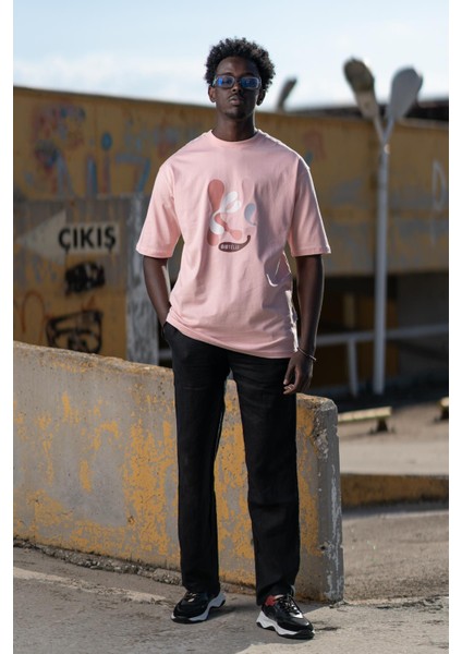 Bisiklet Yaka %100 Pamuklu Önü Baskılı Oversize (Geniş Model) T-Shirt