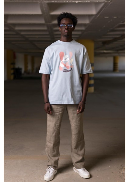 Bisiklet Yaka %100 Pamuklu Önü Baskılı Oversize (Geniş Model) T-Shirt