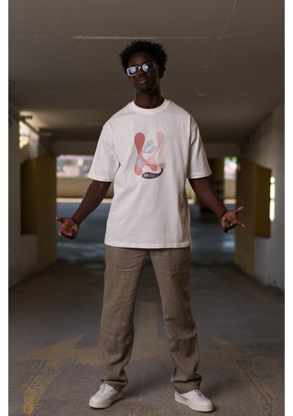 Bisiklet Yaka %100 Pamuklu Önü Baskılı Oversize (Geniş Model) T-Shirt