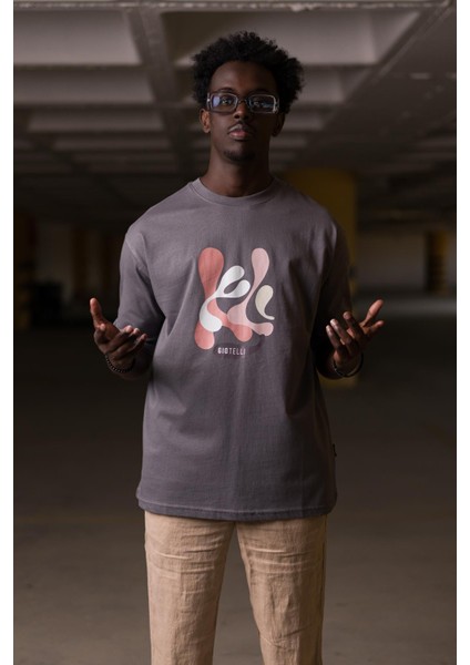 Bisiklet Yaka %100 Pamuklu Önü Baskılı Oversize (Geniş Model) T-Shirt fiyatları