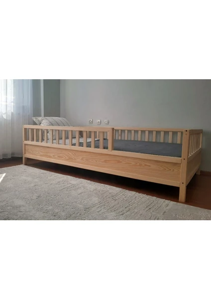 Montessori Çocuk Karyola - Montessori Yatak - Ahşap Karyola - 45 cm Korkuluklu - OPPIPO56