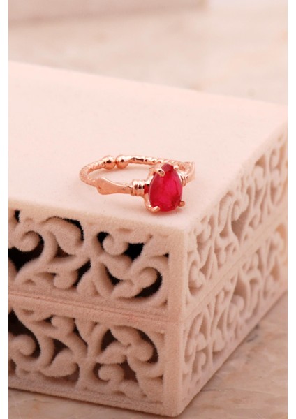 Kırmızı Paraiba Taşlı Rose Gümüş Yüzük 5790