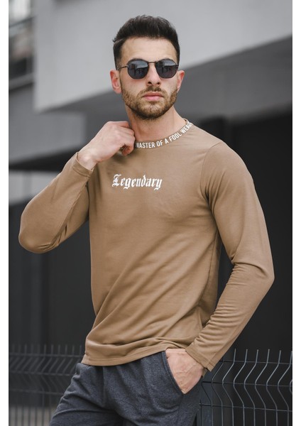 Legend Yakası Baskılı Slim Fit Likralı Sıfır Yaka Erkek Sweatshirt modelleri