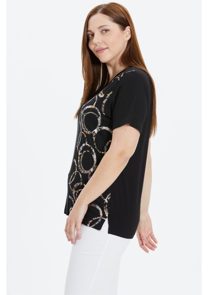 Büyük Beden Yanı Halka Varaklı Kısa Kol Penye Bluz fırsatları