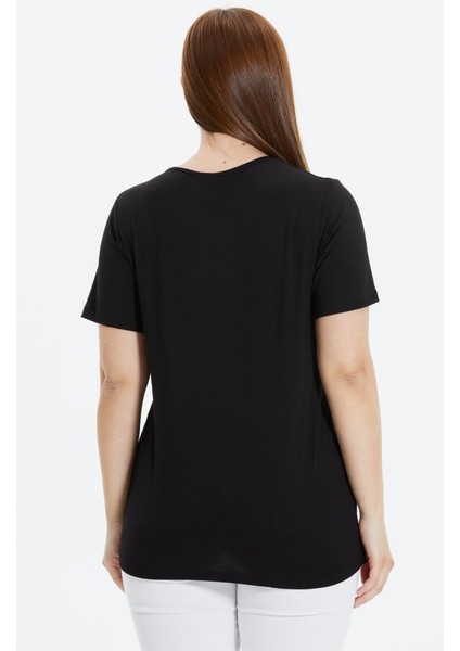 Büyük Beden Yanı Halka Varaklı Kısa Kol Penye Bluz indirimleri