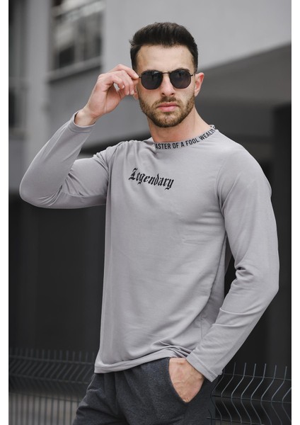 Legend Yakası Baskılı Slim Fit Likralı Sıfır Yaka Erkek Sweatshirt fiyatları