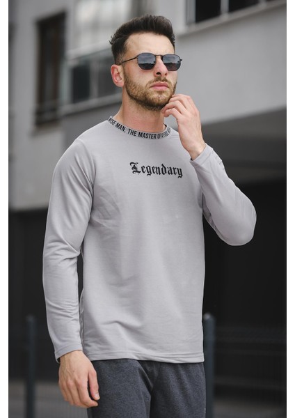 Legend Yakası Baskılı Slim Fit Likralı Sıfır Yaka Erkek Sweatshirt modelleri