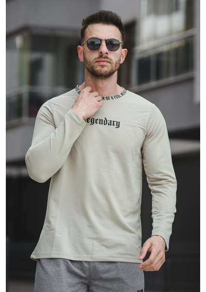Legend Yakası Baskılı Slim Fit Likralı Sıfır Yaka Erkek Sweatshirt fiyatları