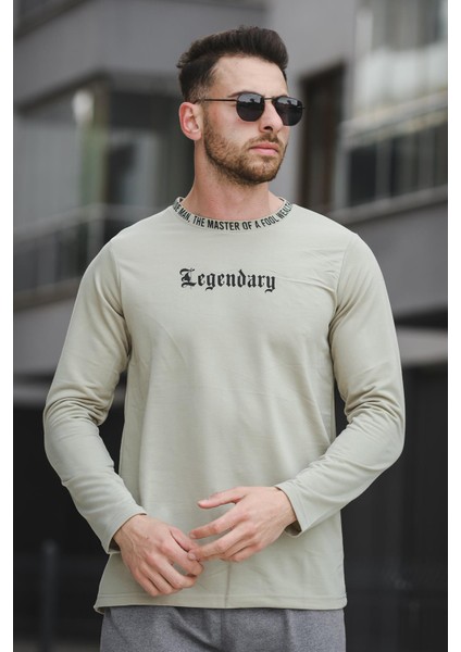 Legend Yakası Baskılı Slim Fit Likralı Sıfır Yaka Erkek Sweatshirt modelleri
