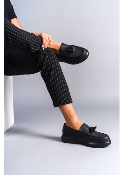 SLW154 Blaze Bağcıksız Püsküllü Cilt Erkek Günlük Spor Klasik Ayakkabı St Siyah modelleri