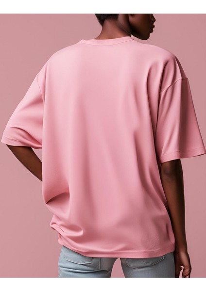 Feedback Baskılı Pembe Oversize T-Shirt %100 Pamuklu Unisex Tişört