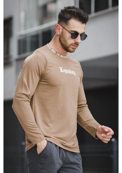 Legend Yakası Baskılı Slim Fit Likralı Sıfır Yaka Erkek Sweatshirt fiyatları