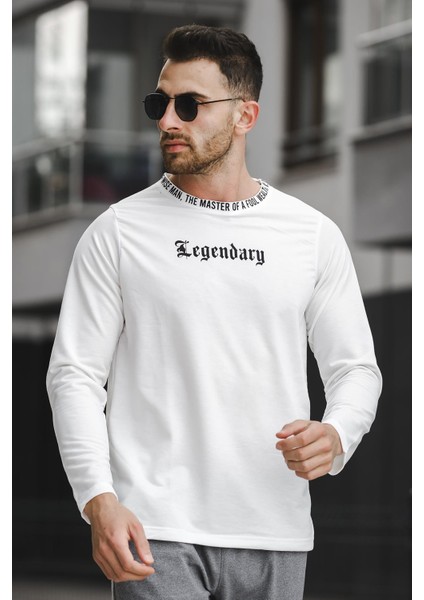 Legend Yakası Baskılı Slim Fit Likralı Sıfır Yaka Erkek Sweatshirt