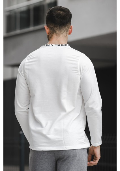 Legend Yakası Baskılı Slim Fit Likralı Sıfır Yaka Erkek Sweatshirt