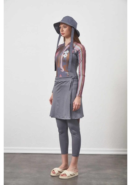 Yüzücü Mayo Tayt Etek 3 Lü Etnik Tesettür Mayo Gri fiyatları