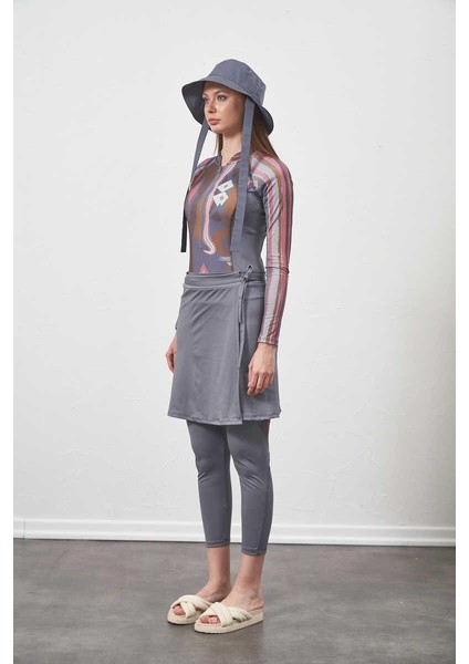 Yüzücü Mayo Tayt Etek 3 Lü Etnik Tesettür Mayo Gri fırsatları