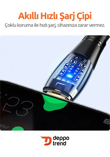 Deppo Trend iPhone7/8/8plus/x/xs/11/12/13/14 Pro Max Uyumlu 2.4A Hızlı Şarj ve Data Kablosu Şeffaf LED Işıklı Kablo USB To Lightning 2.4A Hızlı Şarj ve Data Kablosu Apple iPhone Ios Uyumlu Esnek Kablo