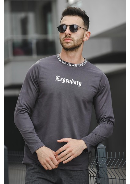 Legend Yakası Baskılı Slim Fit Likralı Sıfır Yaka Erkek Sweatshirt modelleri