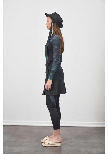 Yüzücü Mayo Tayt Etek 3lü Çini Tesettür Mayo Siyah Yeşil fiyatları