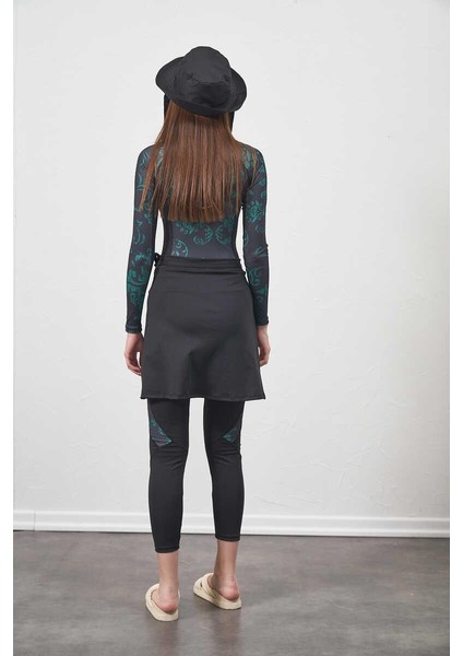 Yüzücü Mayo Tayt Etek 3lü Çini Tesettür Mayo Siyah Yeşil modelleri