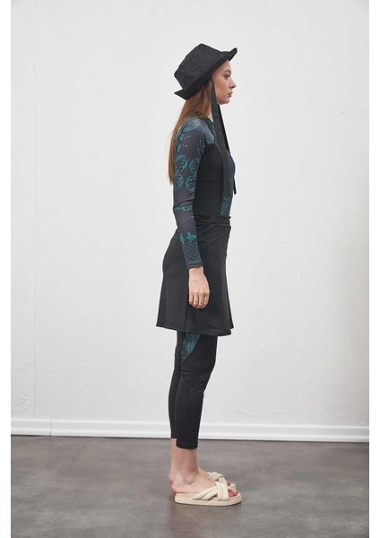 Yüzücü Mayo Tayt Etek 3lü Çini Tesettür Mayo Siyah Yeşil fırsatları