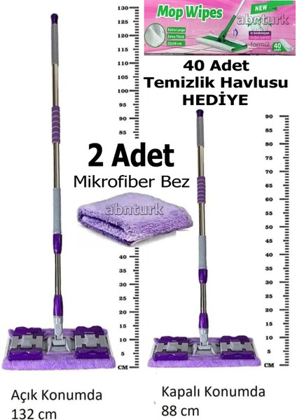 48 Adet Özel Islak Havlu Hediyeli Yer Cam Silme Mopu Mikrofiber Yedek Bezli Yer Duvar Fayans Silme