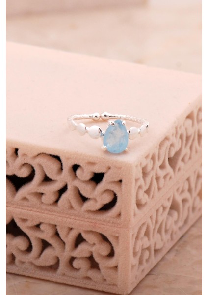 Paraiba Taşlı Gümüş Damla Yüzük 5806