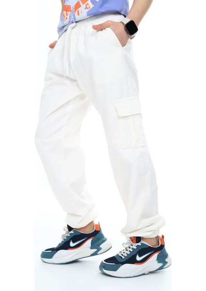 09-15 Yaş Uniseks Ekru Renk Kargo Cep Pantolon