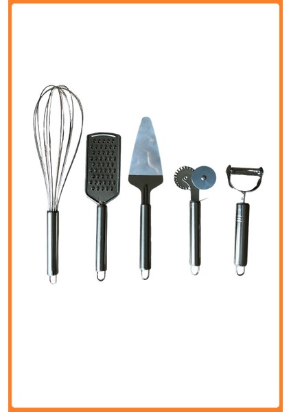 Beşli Mutfak Seti, Çırpıcı, Spatula, Soyacak, Pizza Kesici, Rende | 5'li