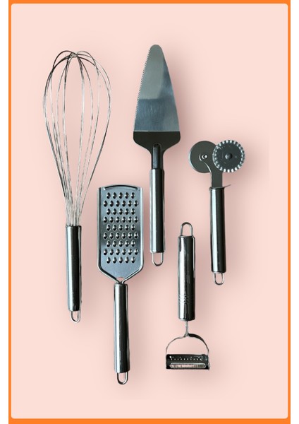 Beşli Mutfak Seti, Çırpıcı, Spatula, Soyacak, Pizza Kesici, Rende | 5'li fiyatları