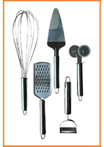 Beşli Mutfak Seti, Çırpıcı, Spatula, Soyacak, Pizza Kesici, Rende | 5'li modelleri
