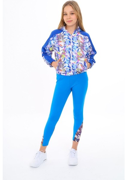 09-15 Yaş Kız Çocuk Saks Mavi Renk Yıldız Model Kapşonlu Yağmurluk