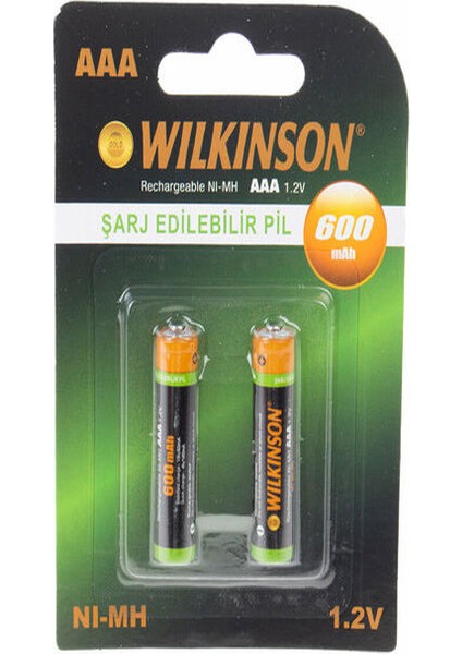 HR03 1.2V 600 Mah Aaa Şarj Edilebilir Ince Kalem Pil 2'li Paket